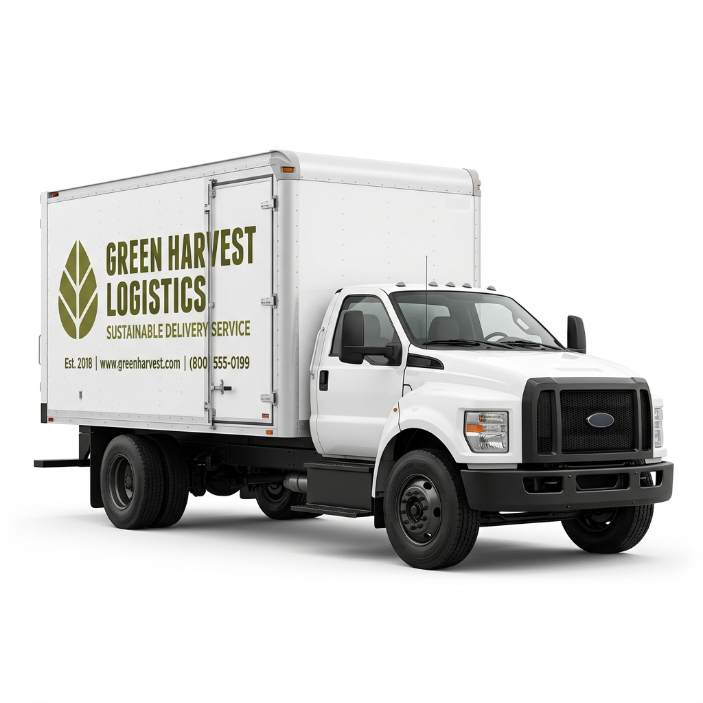 Box truck with olive-green fleet graphics